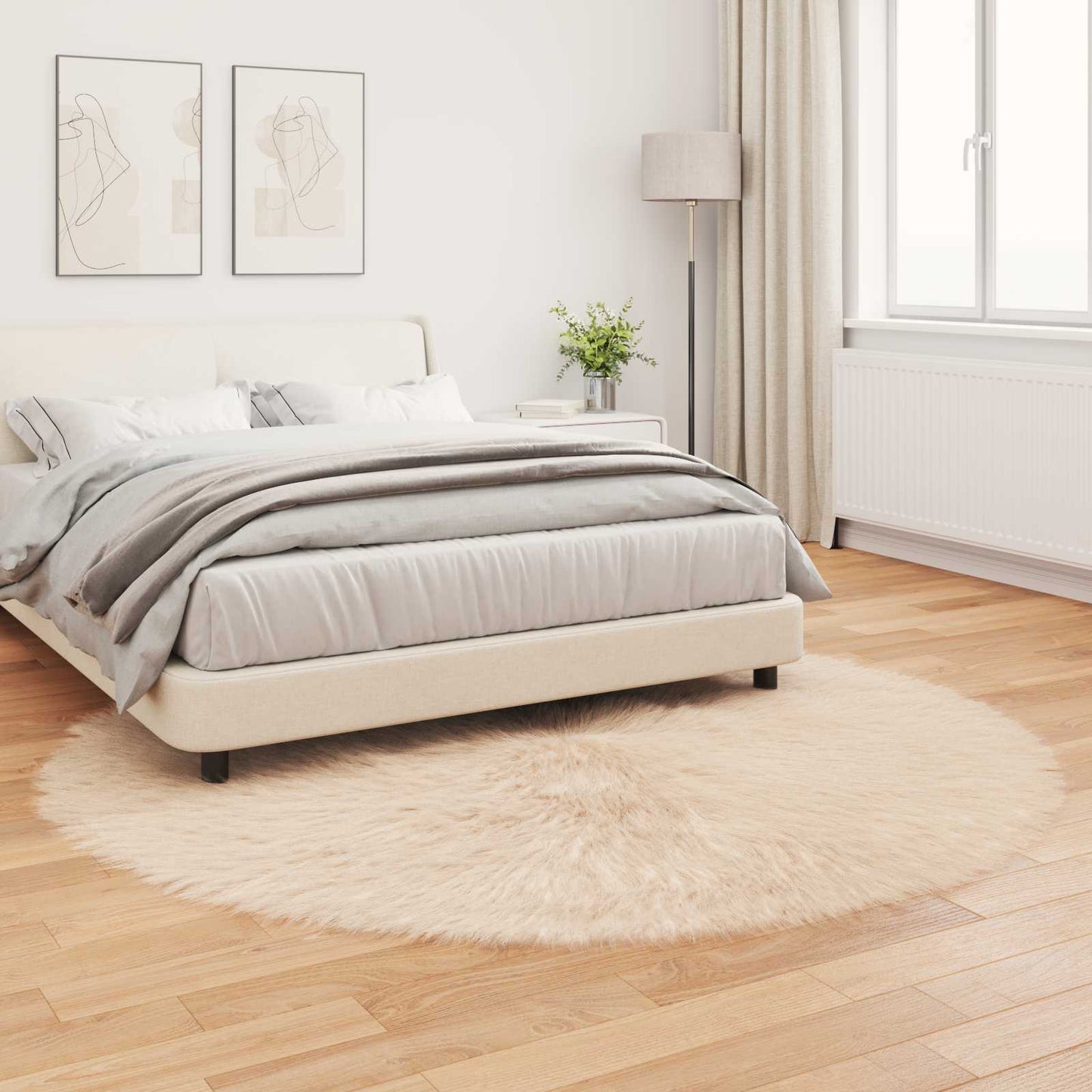 Fuskobbel lammeskindstæppe TAFALLA Beige Ø 200 cm Polyester