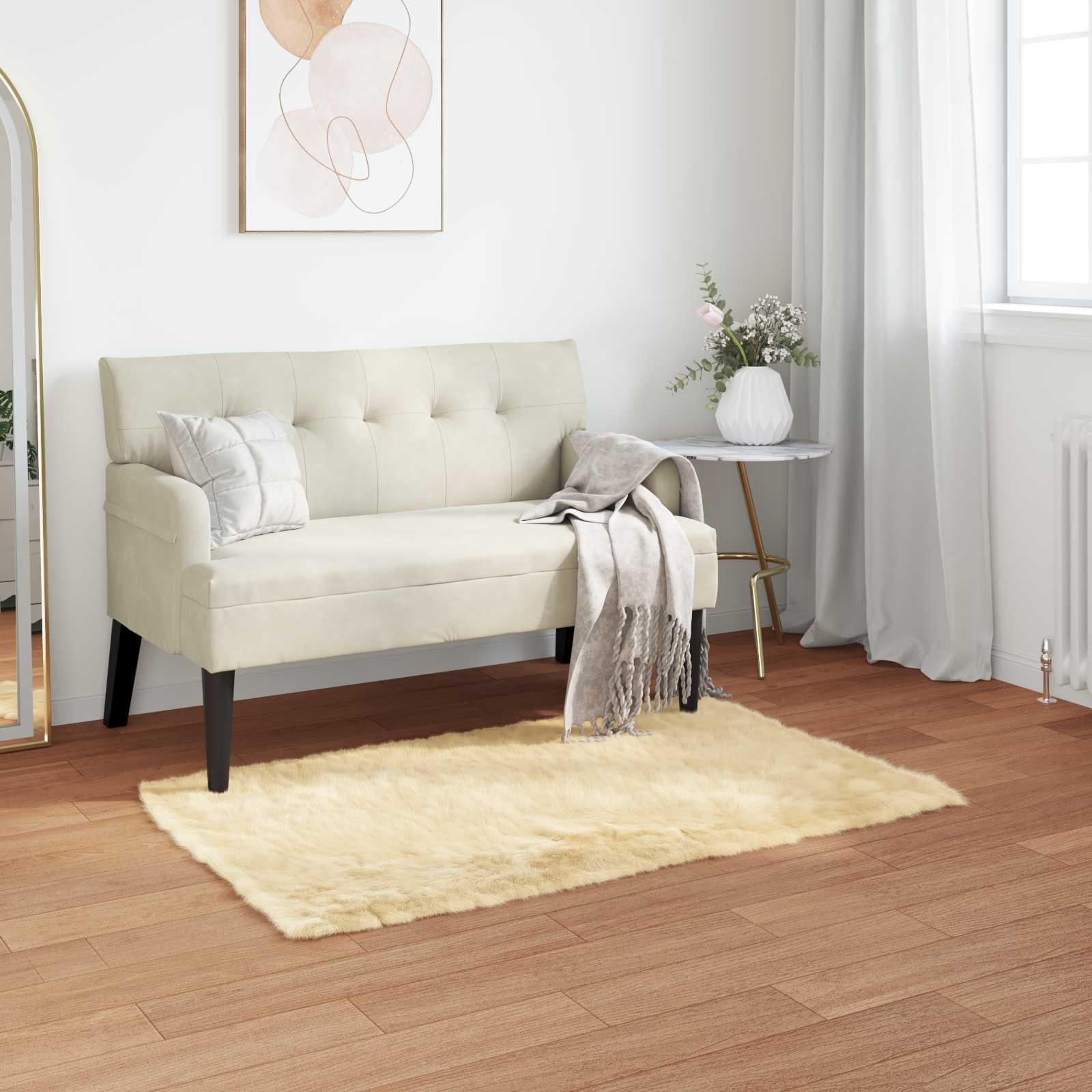 Fuskobbel lammeskindstæppe TAFALLA Cremefarvet 80 x 150 cm billede