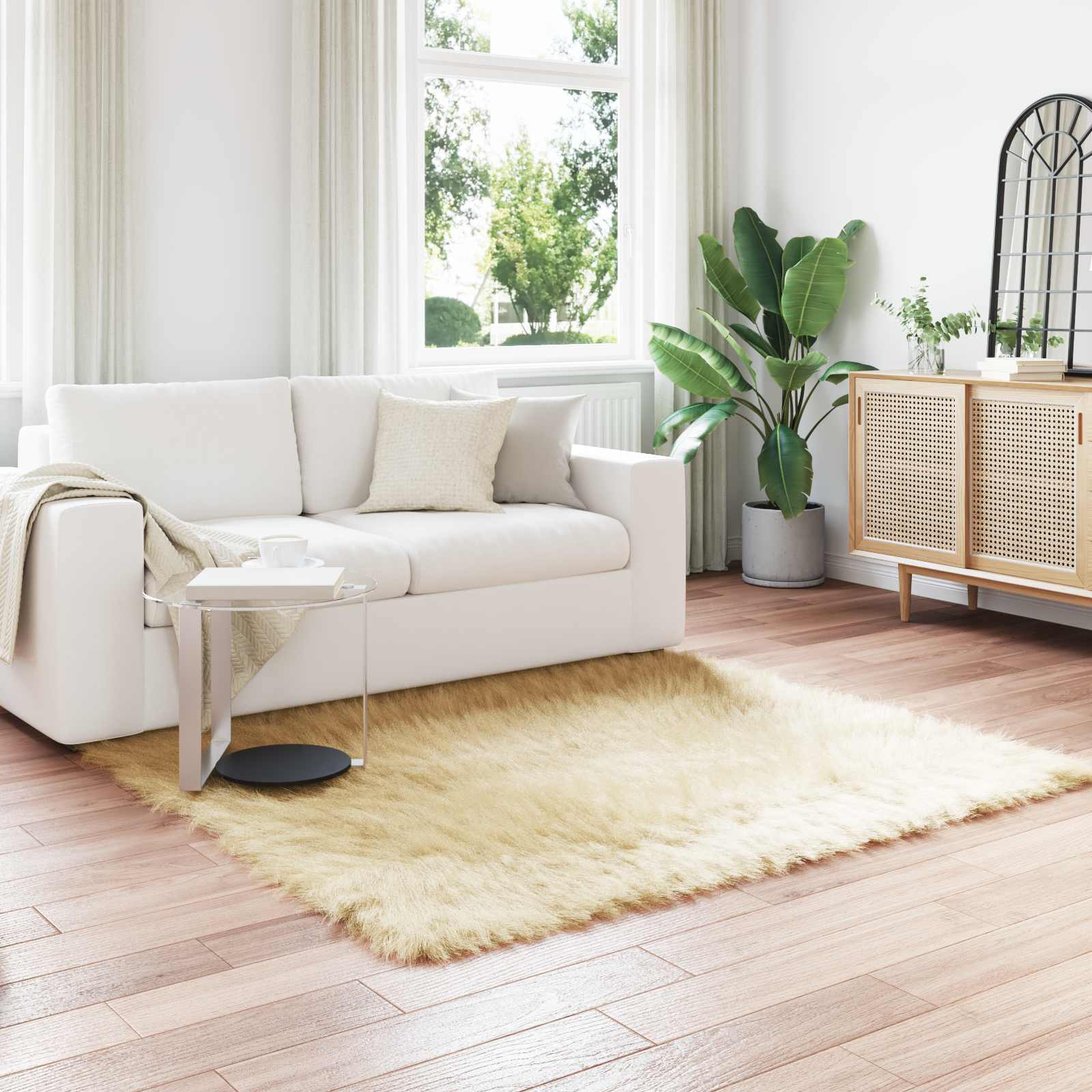 Fuskobbel lammeskindstæppe TAFALLA Cremefarvet 120 x 120 cm billede