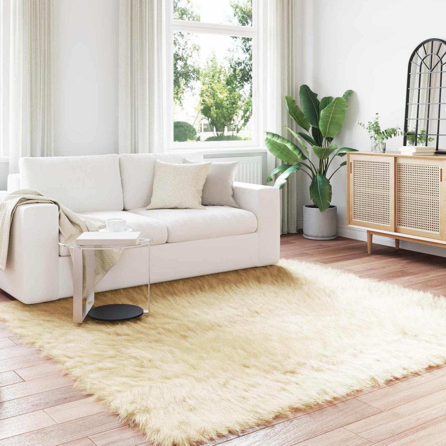 Fuskobbel lammeskindstæppe TAFALLA Cremefarvet 240 x 240 cm