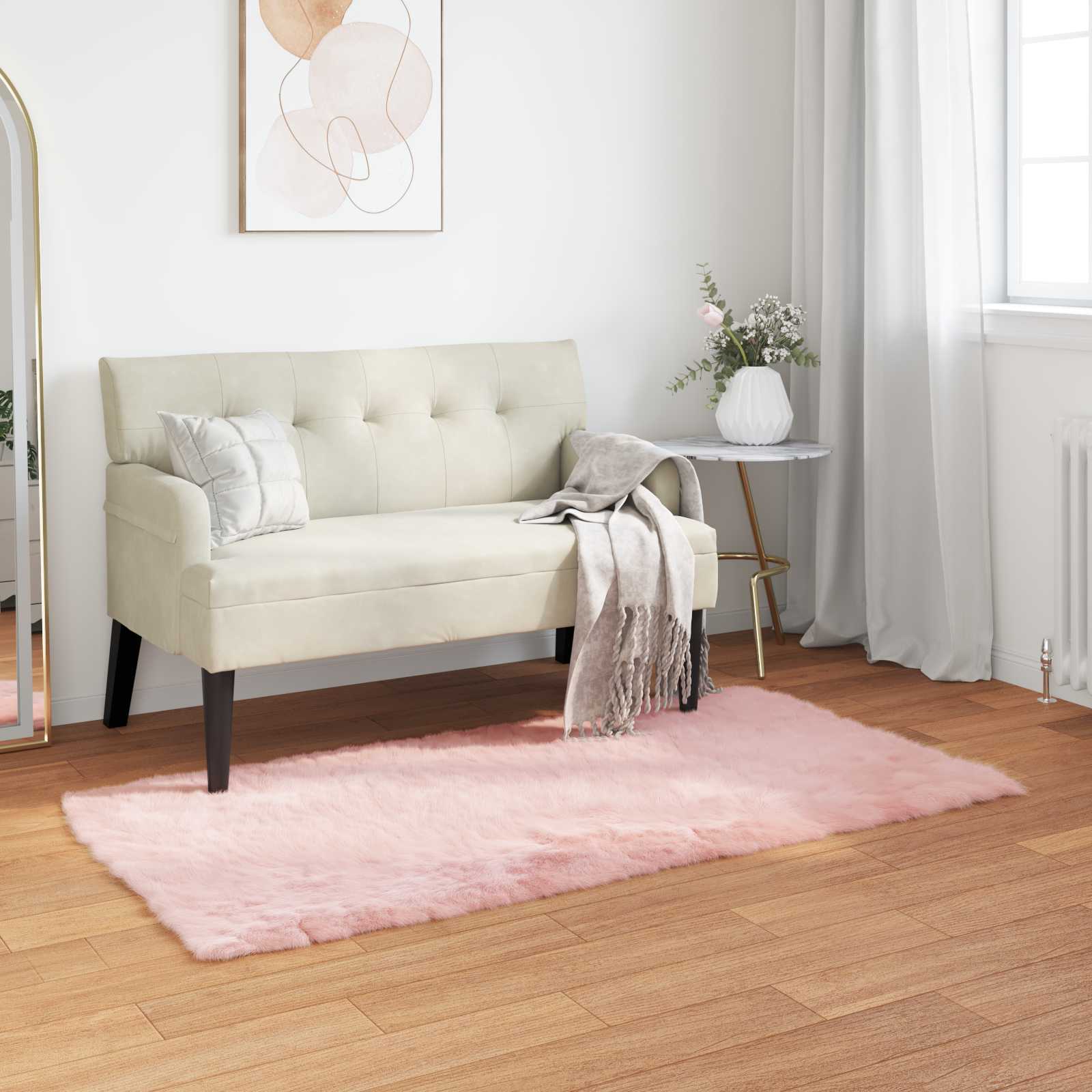 Fuskobbel lammeskindstæppe TAFALLA Lyserød 60 x 110 cm billede