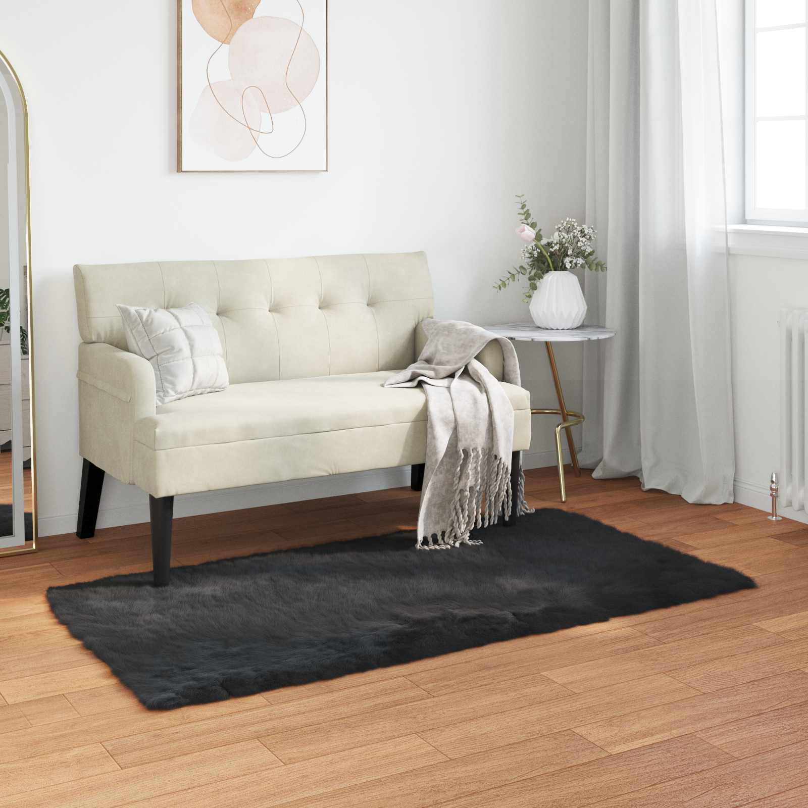 Fuskobbel lammeskindstæppe TAFALLA Sort 80 x 150 cm Polyester billede