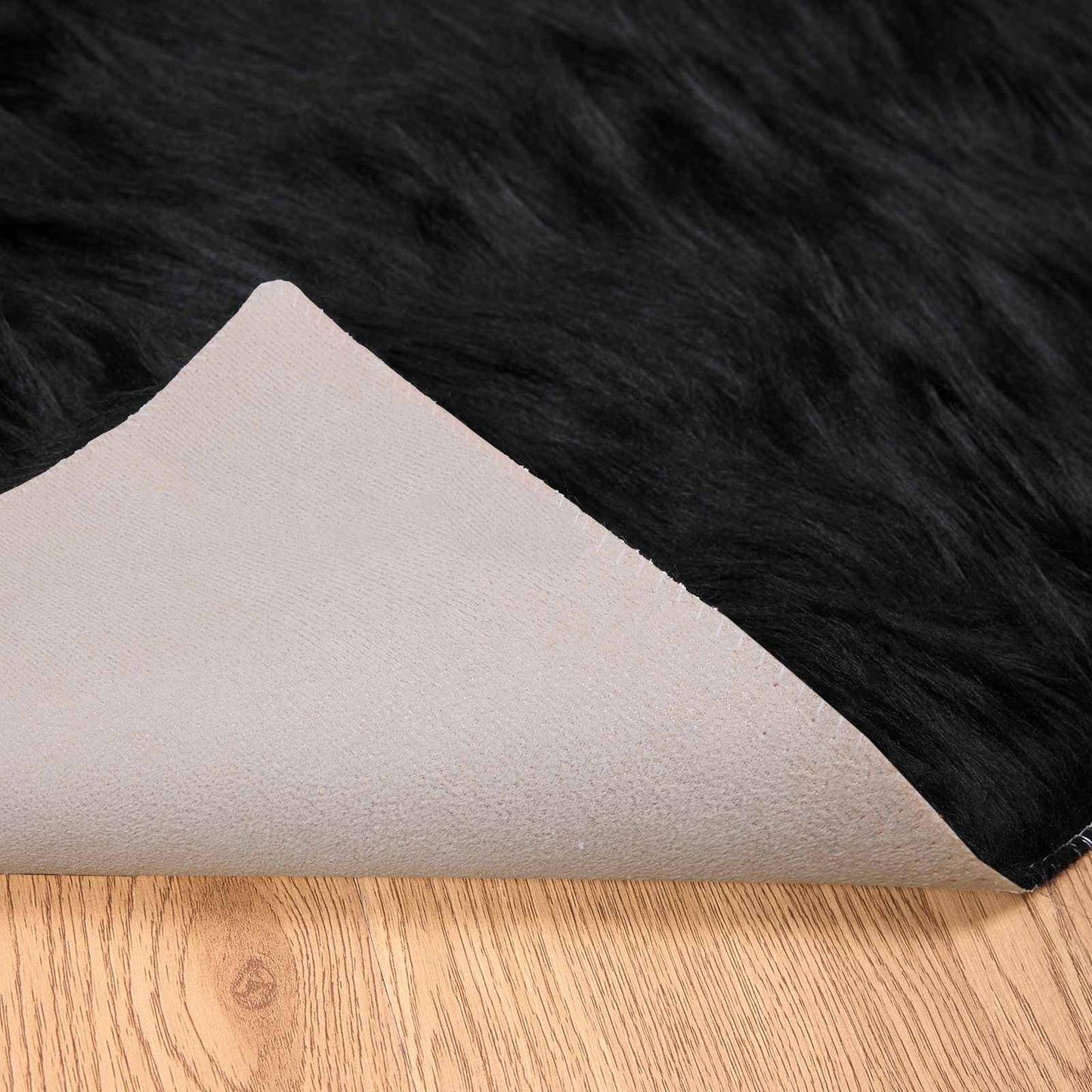 Fuskobbel lammeskindstæppe TAFALLA Sort 200 x 200 cm Polyester