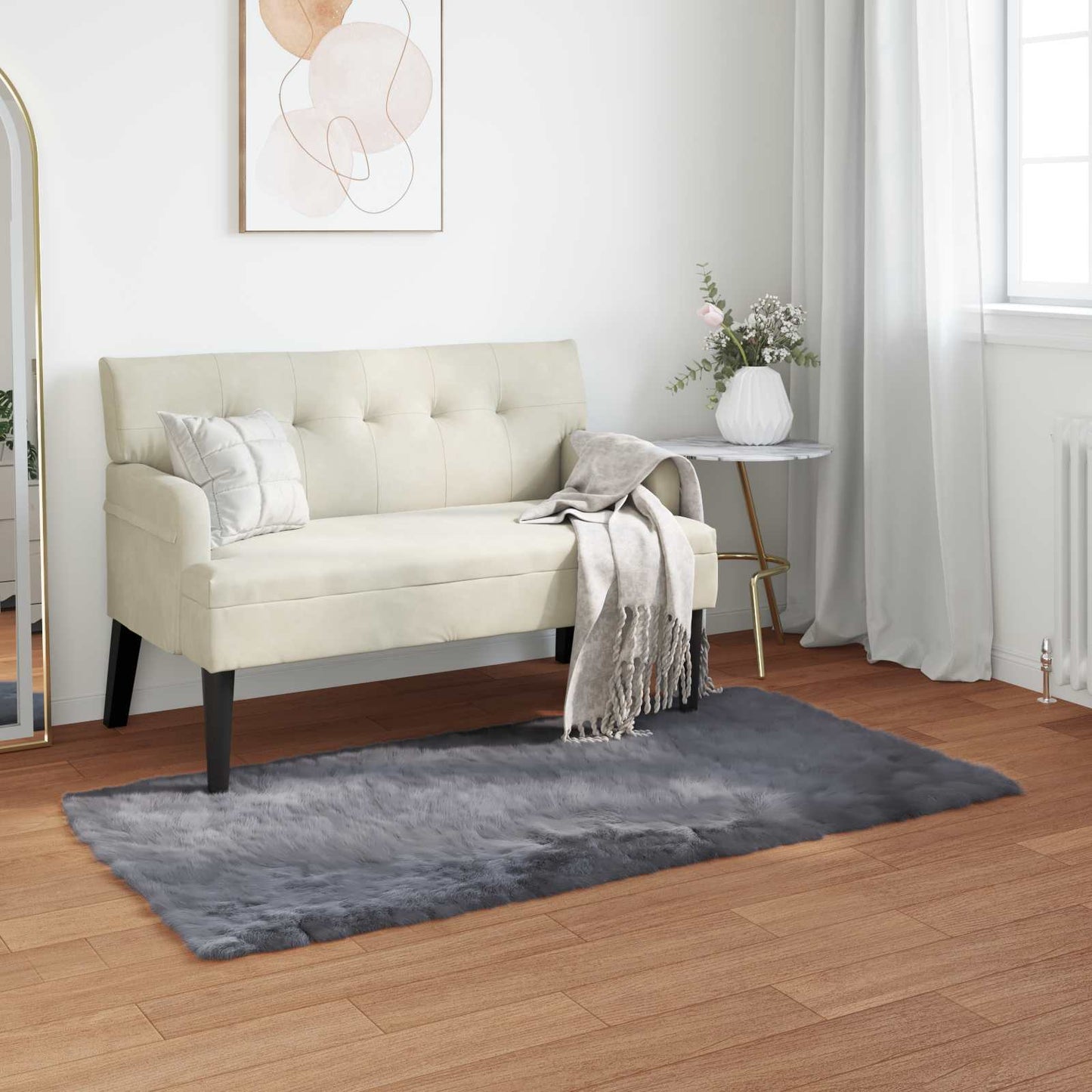 Fuskobbel lammeskindstæppe TAFALLA Antracit 80 x 150 cm