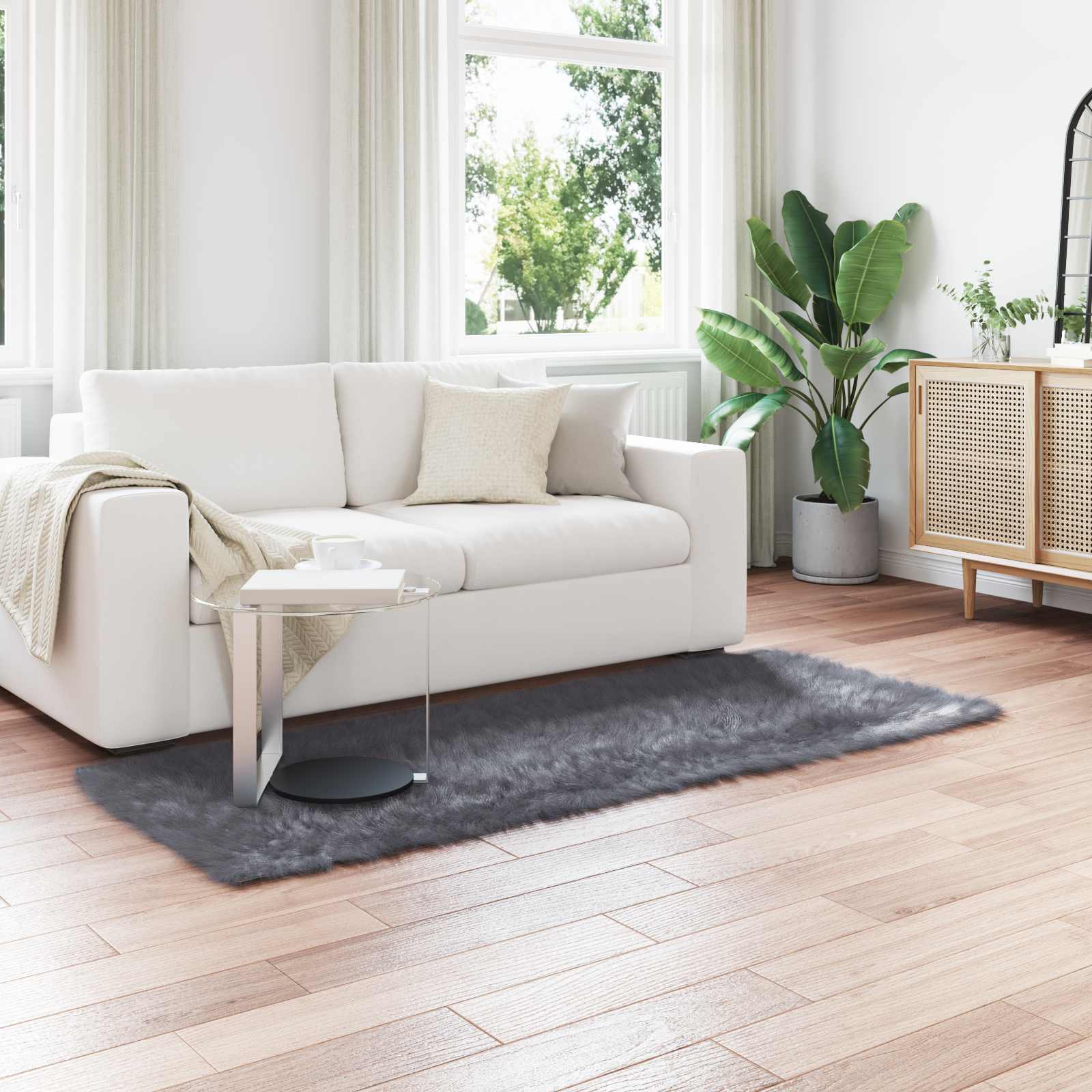 Fuskobbel lammeskindstæppe TAFALLA Antracit 80 x 200 cm billede