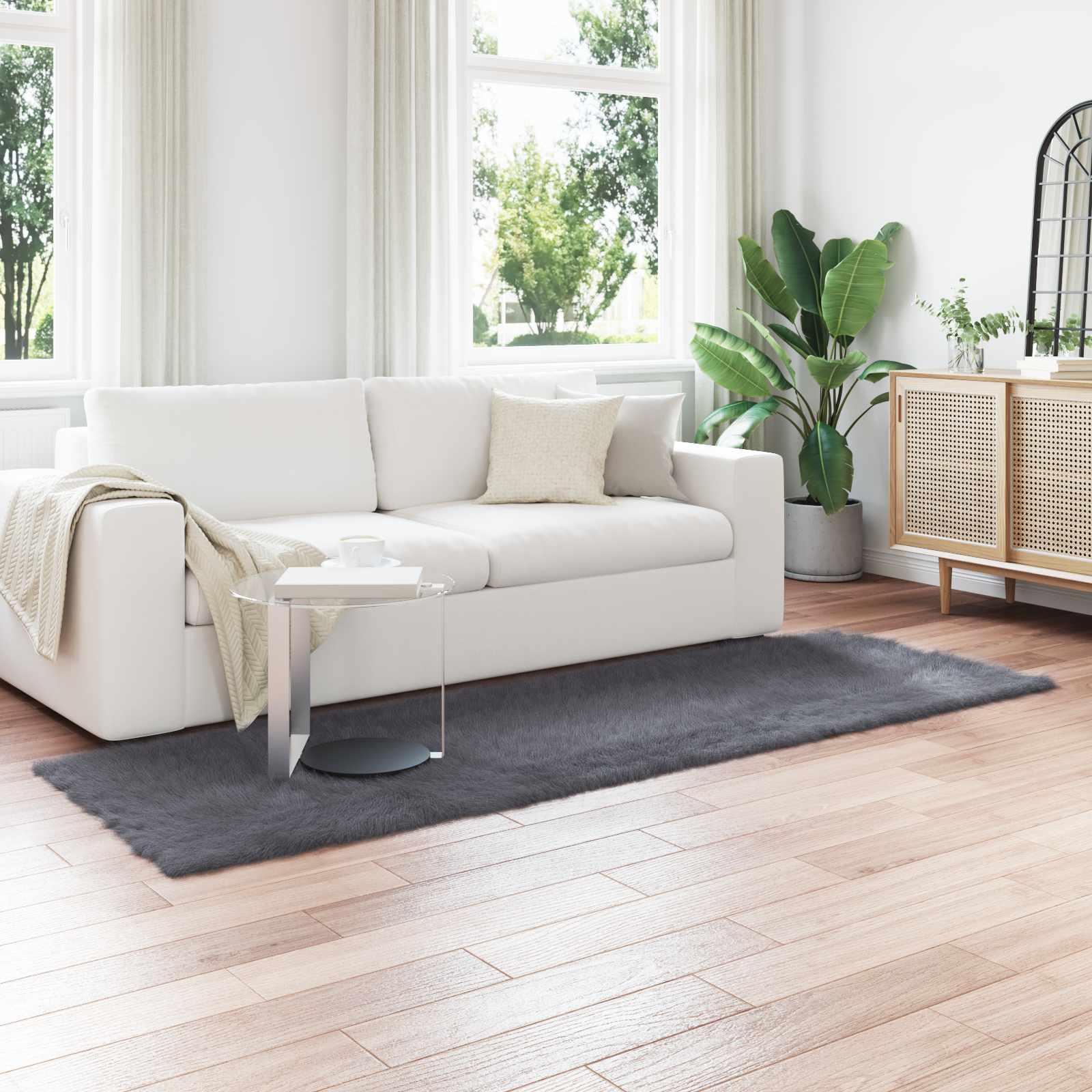 Fuskobbel lammeskindstæppe TAFALLA Antracit 80 x 250 cm billede