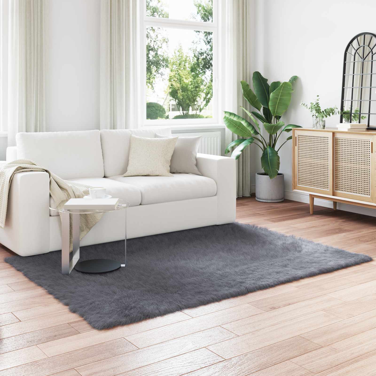 Fuskobbel lammeskindstæppe TAFALLA Antracit 140 x 200 cm billede