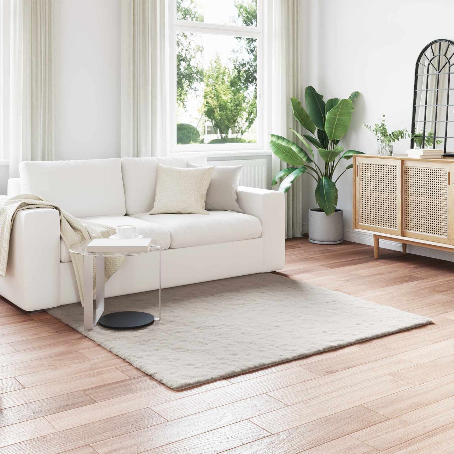 Skridsikker tæppe af kunstig kaninpels OLITE Beige 120 x 120 cm