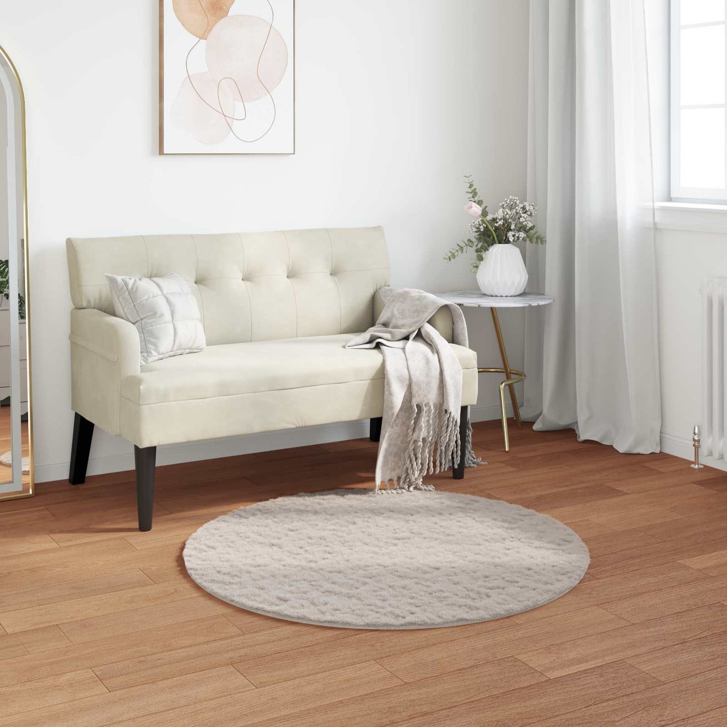Skridsikker tæppe af kunstig kaninpels OLITE Beige Ø 80 cm