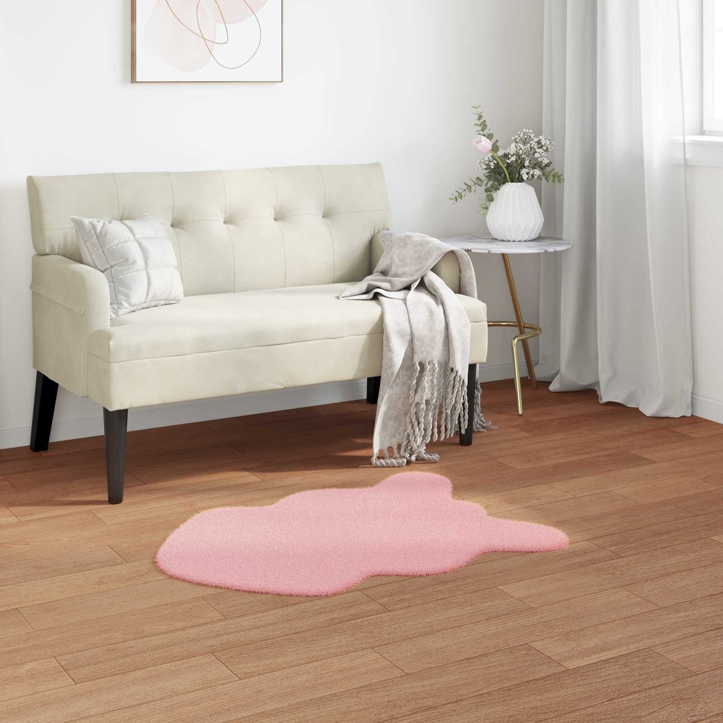 Skridsikker tæppe af kunstig kaninpels OLITE Lyserød 50 x 80 cm