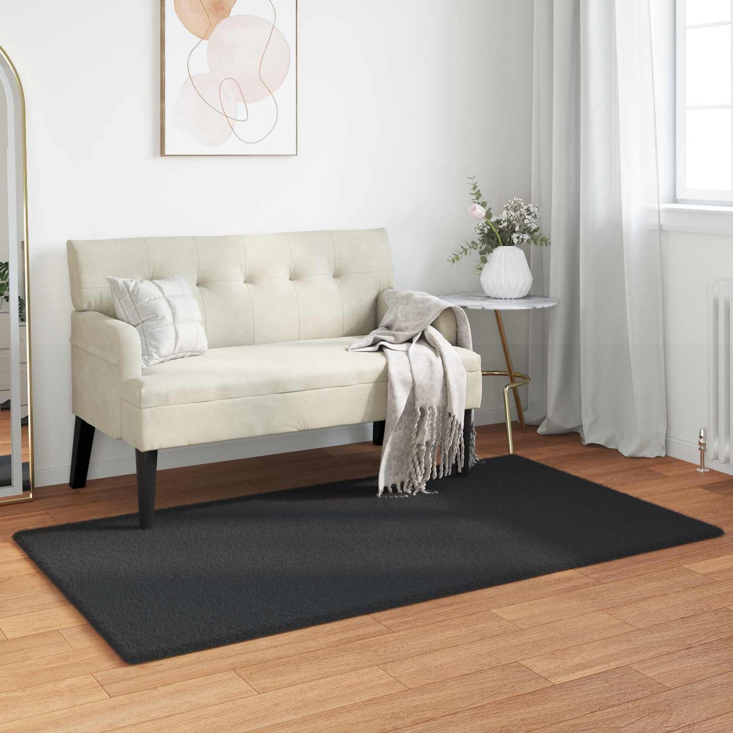 Skridsikker tæppe af kunstig kaninpels OLITE Sort 60 x 110 cm