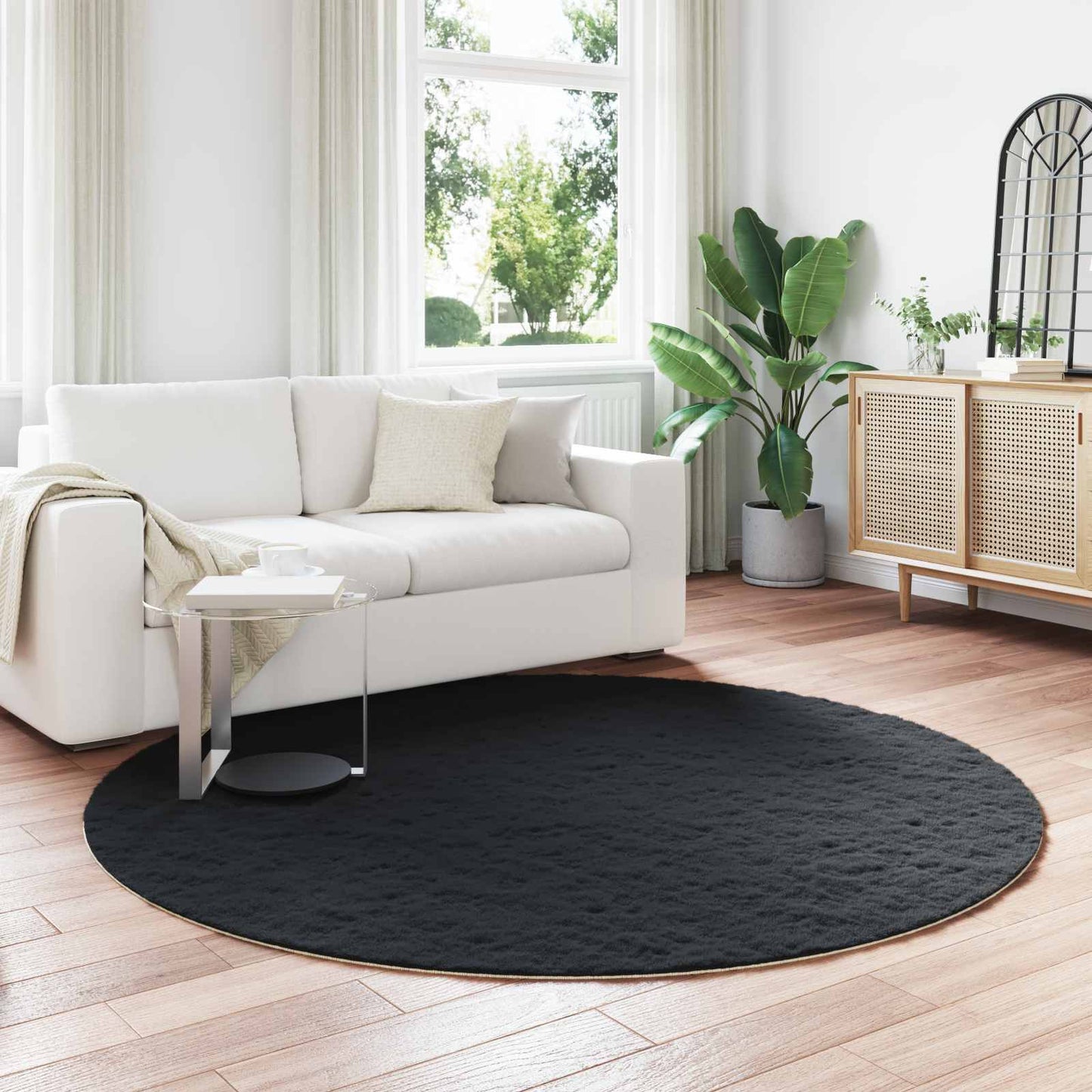 Skridsikker tæppe af kunstig kaninpels OLITE Sort Ø 200 cm