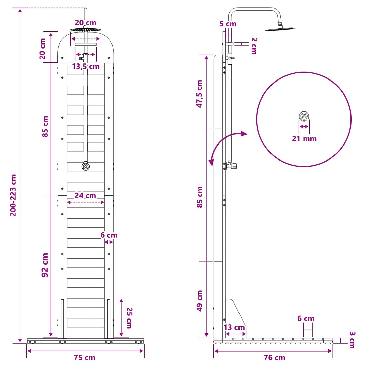 Udendørs bruser 223 cm Massiv Douglas træ og rustfrit stål