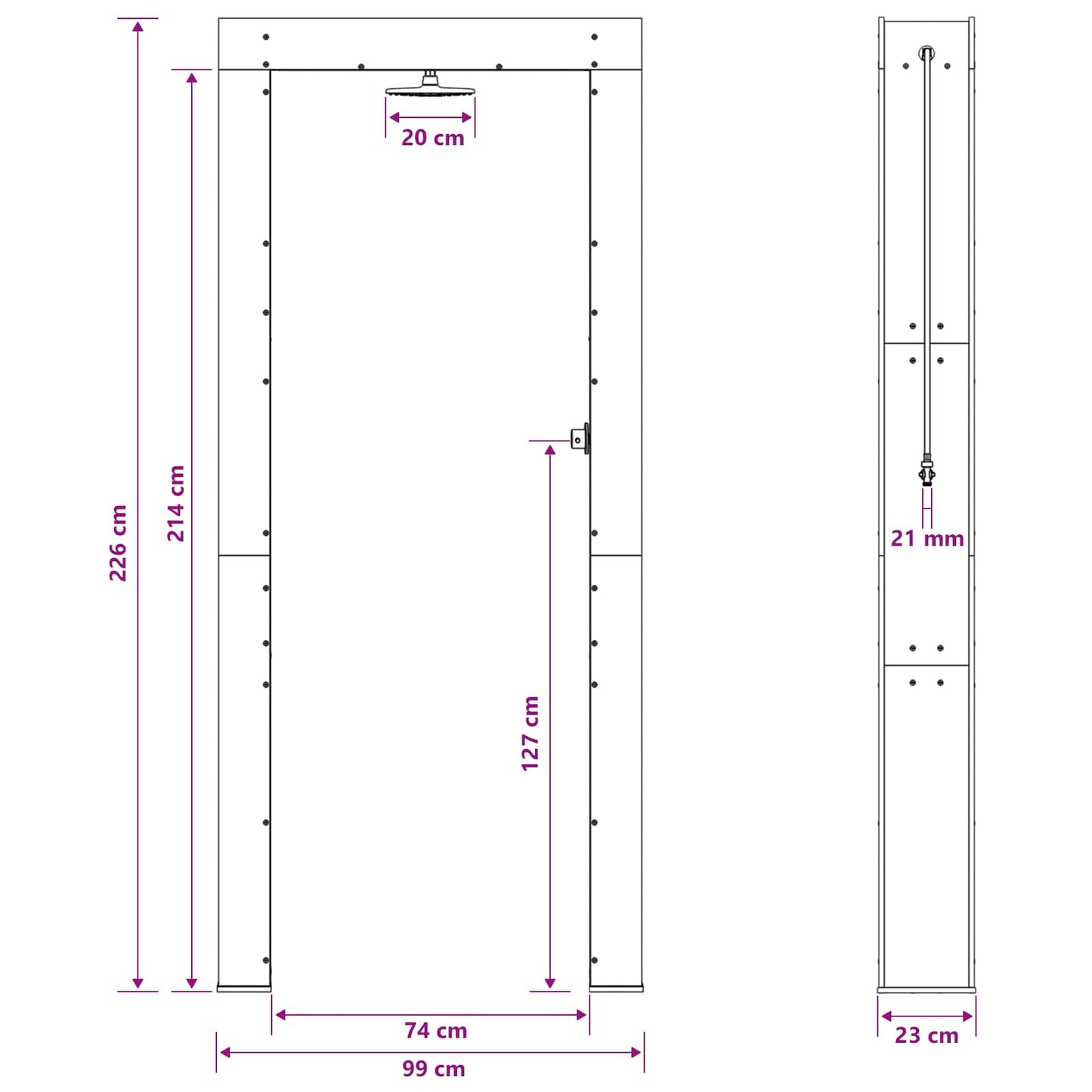 Udendørs bruser 226 cm Massivt fyrretræ og rustfrit stål