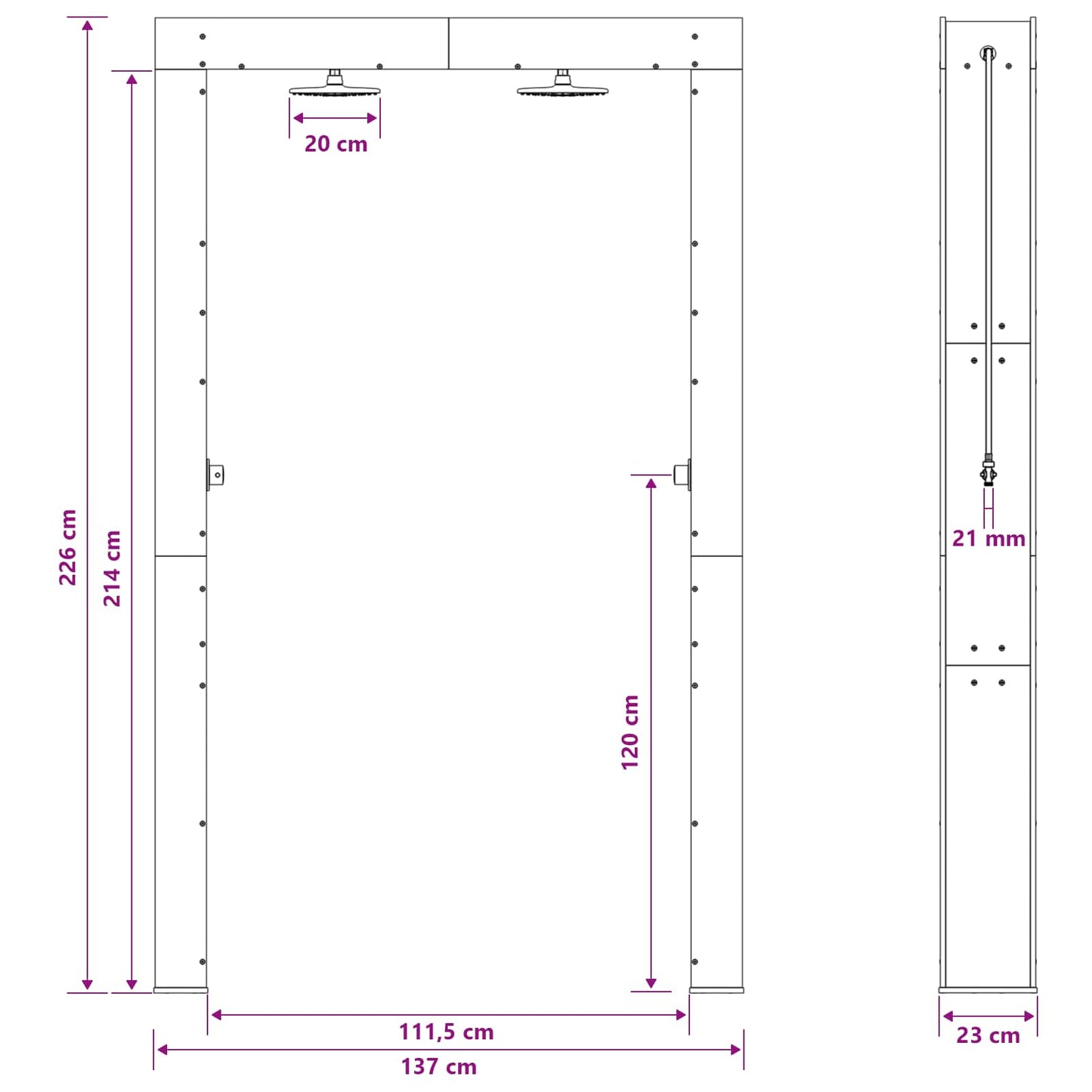 Udendørs bruser 226 cm Massivt fyrretræ og rustfrit stål Hvid