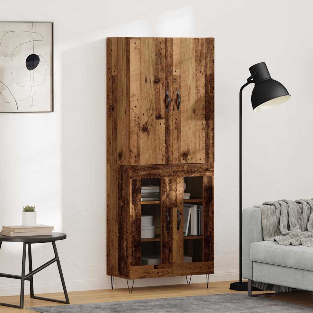 Highboard 2 pcs Gammelt træ Konstrueret træ og glas