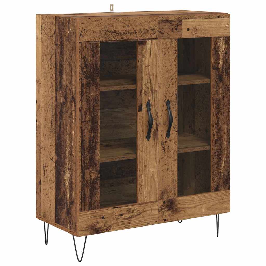 Highboard 2 pcs Gammelt træ Konstrueret træ og glas