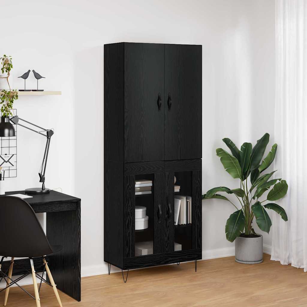 Highboard 2 pcs Sort eg Konstrueret træ og glas