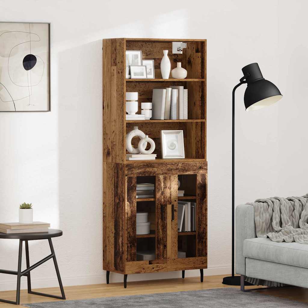 Highboard Gammelt træ 69,5 x 34 x 180 cm Ingeniørtræ og glas
