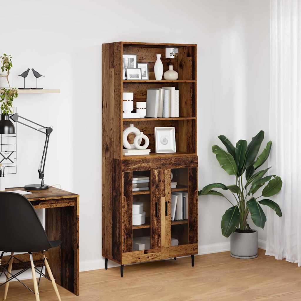 Highboard Gammelt træ 69,5 x 34 x 180 cm Ingeniørtræ og glas
