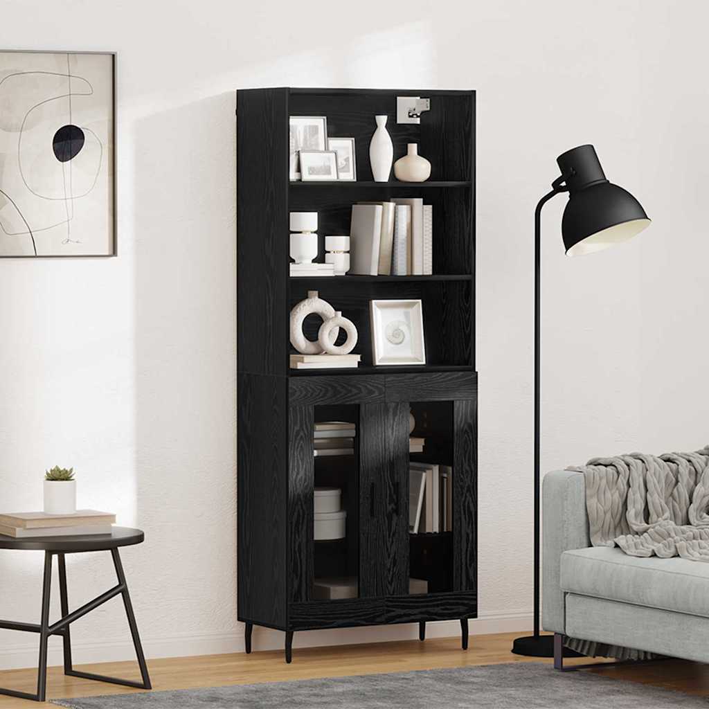 Highboard Sort eg 69,5 x 34 x 180 cm Ingeniørtræ og glas