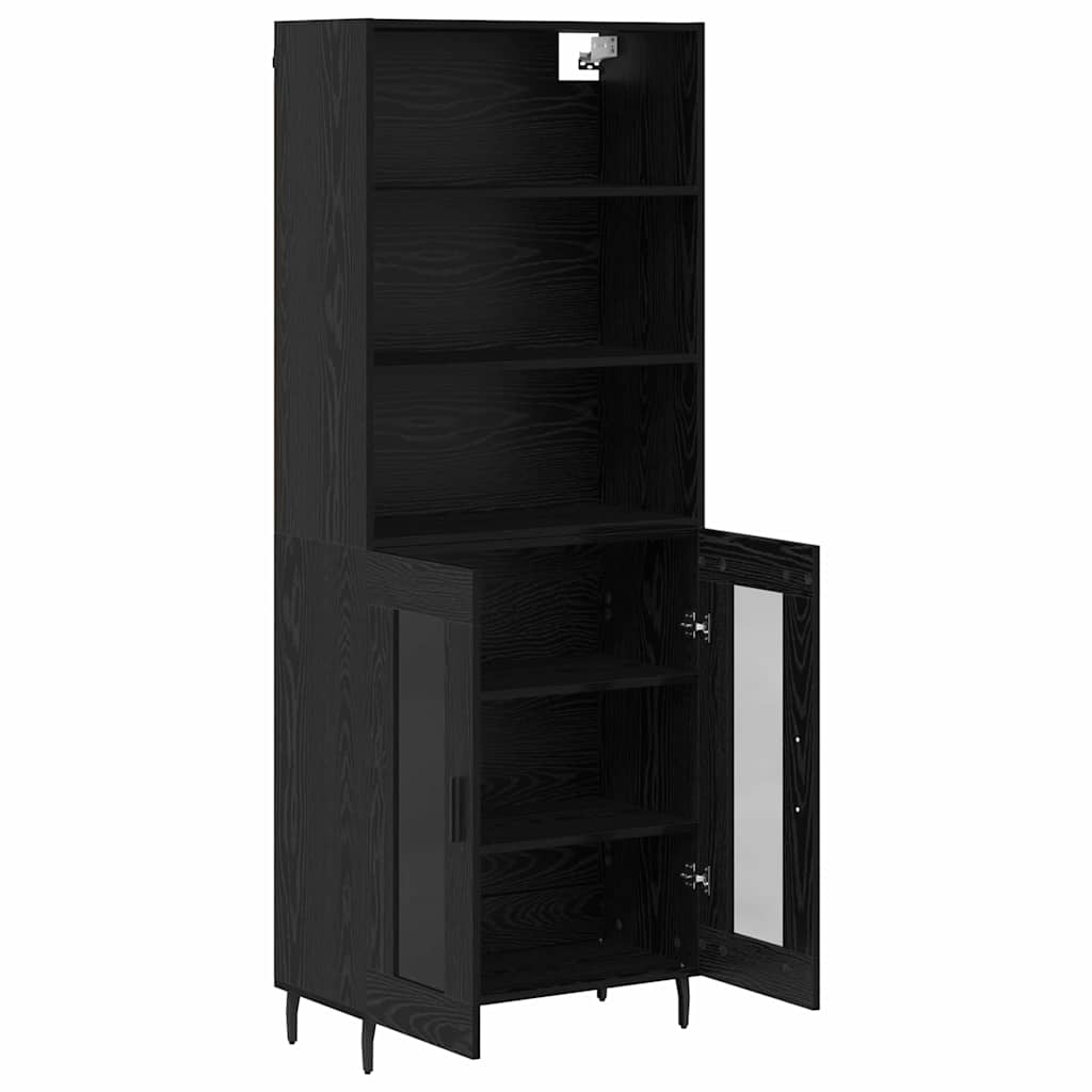 Highboard Sort eg 69,5 x 34 x 180 cm Ingeniørtræ og glas