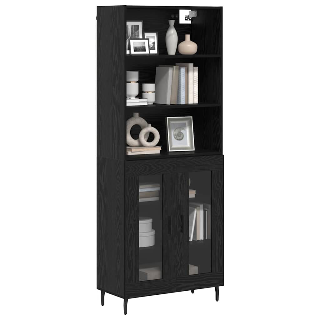 Highboard Sort eg 69,5 x 34 x 180 cm Ingeniørtræ og glas
