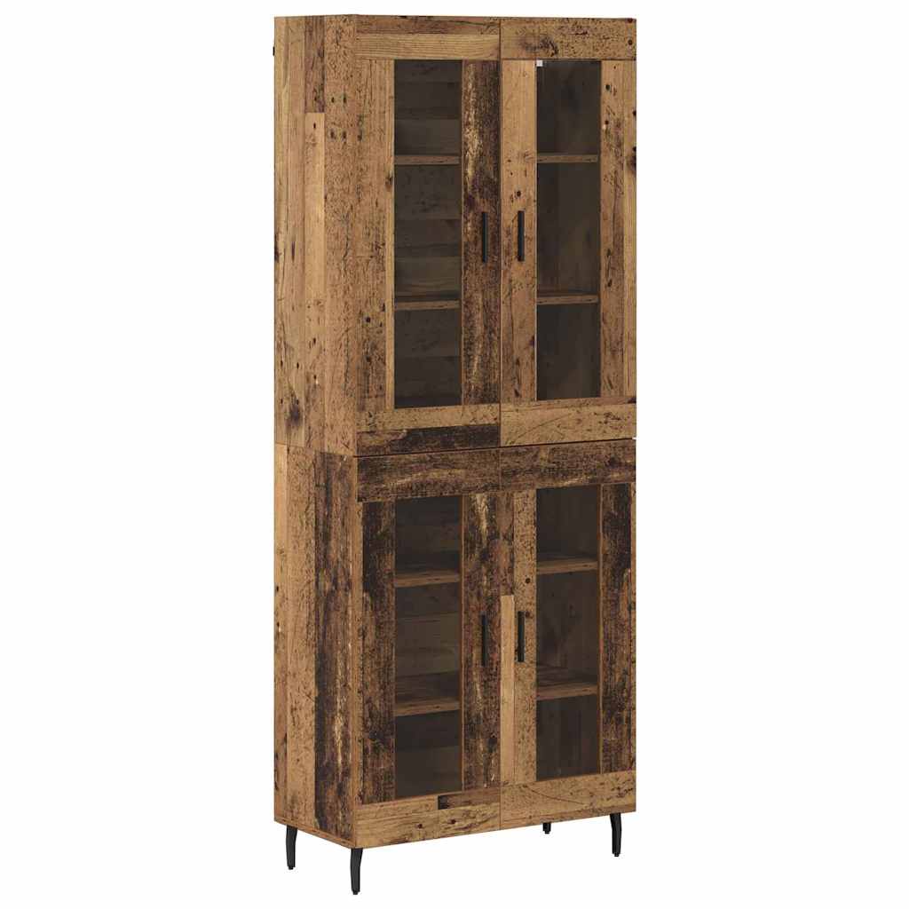 Highboard 2 pcs Gammelt træ Ingeniørtræ og glas