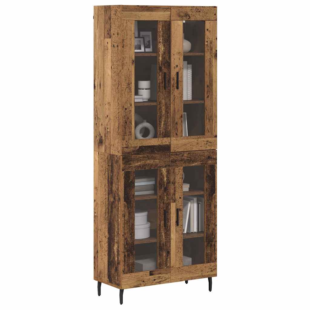Highboard 2 pcs Gammelt træ Ingeniørtræ og glas