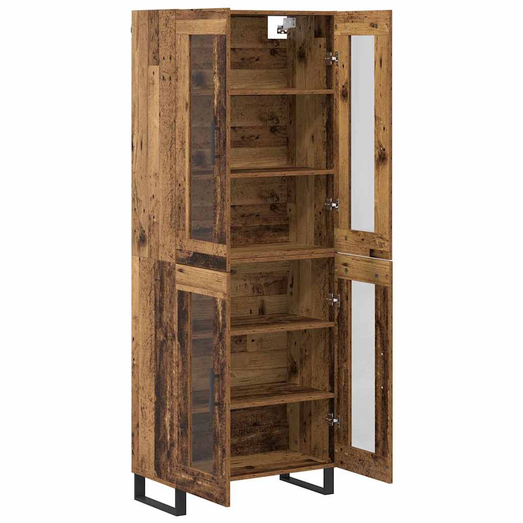 Highboard 2 pcs Gammelt træ Ingeniørtræ og glas