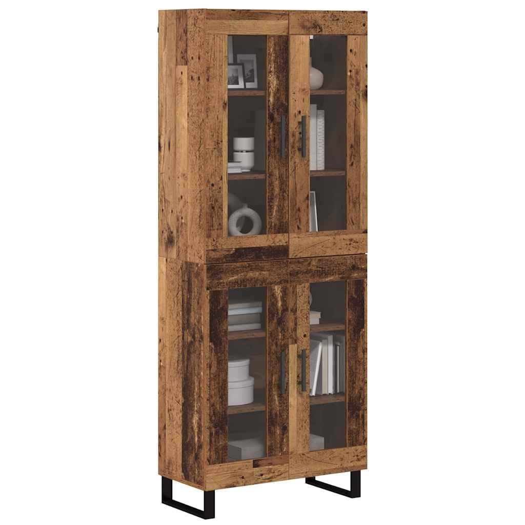 Highboard 2 pcs Gammelt træ Ingeniørtræ og glas