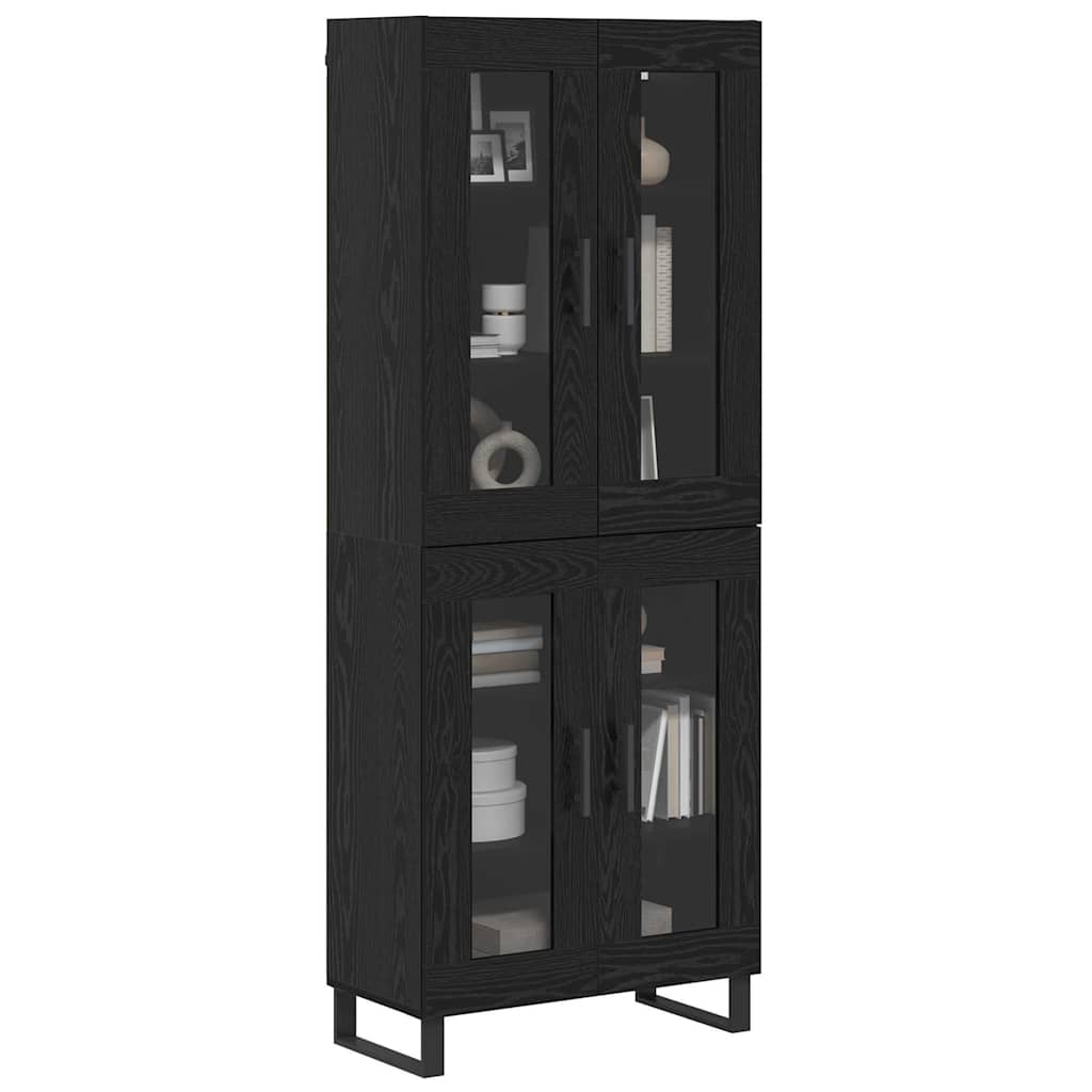 Highboard 2 pcs Sort eg Ingeniørtræ og glas