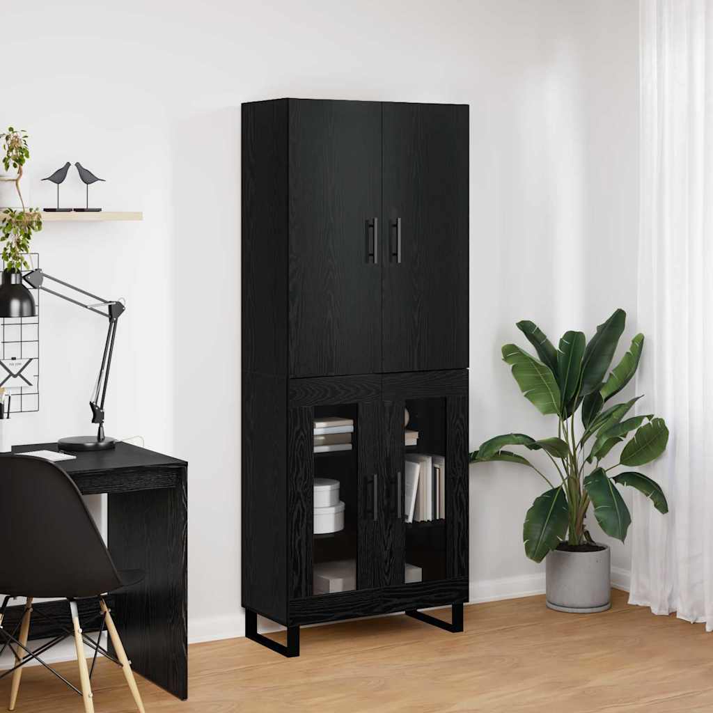 Highboard 2 pcs Sort eg 69,5 x 34 x 180 cm Ingeniørtræ og glas
