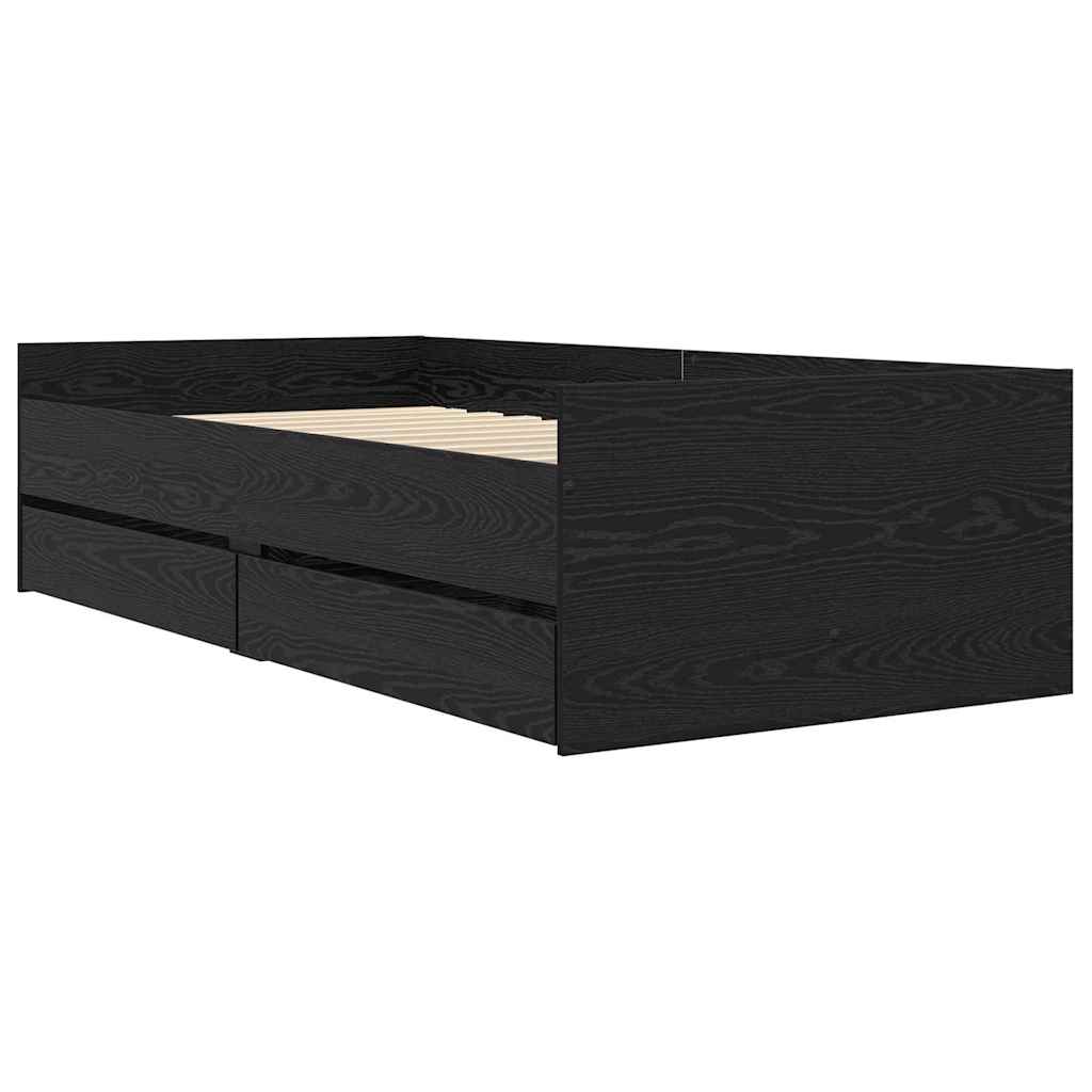 Sengestel med skuffe Sort eg 90 x 200 cm Massiv fyrretræ