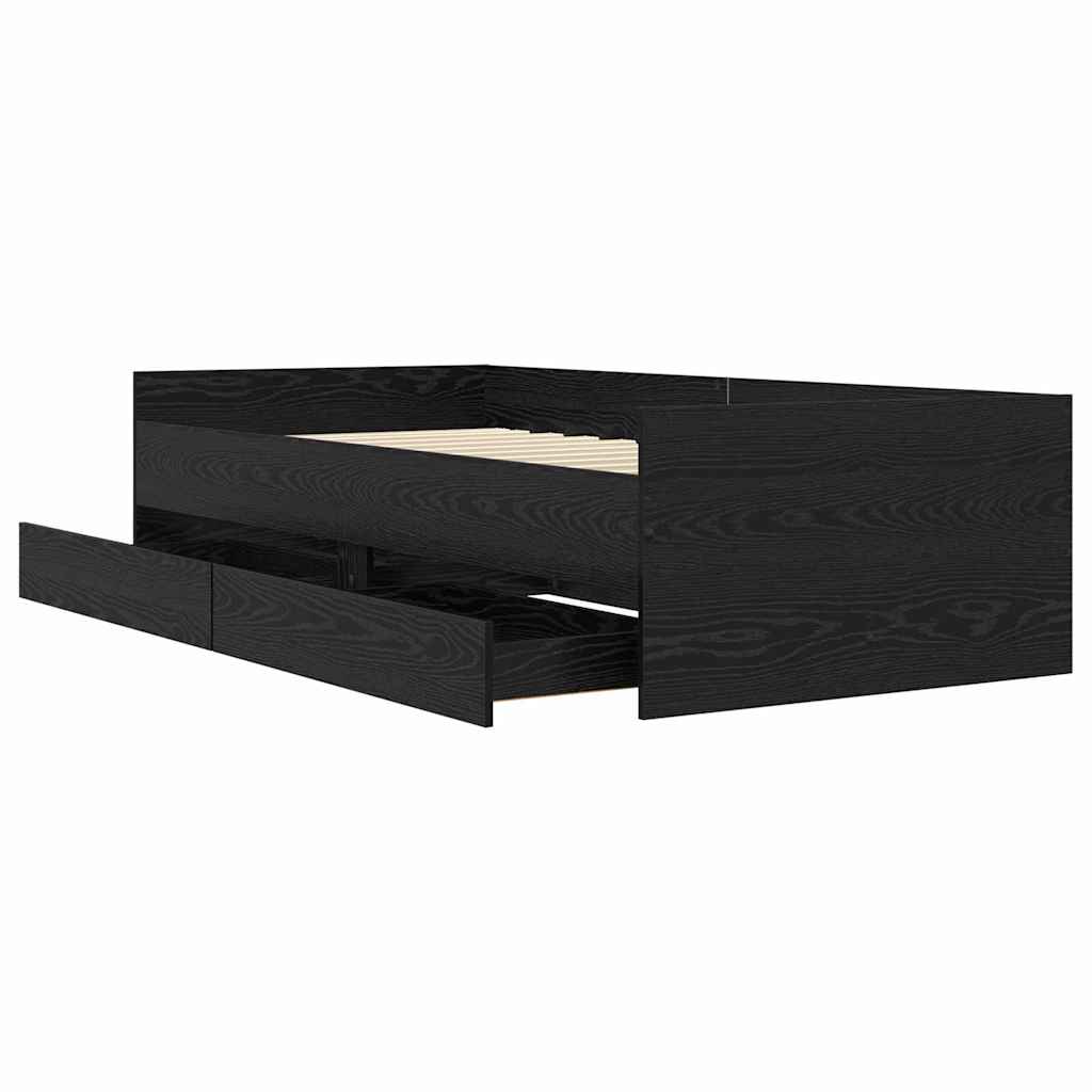 Sengestel med skuffe Sort eg 90 x 200 cm Massiv fyrretræ