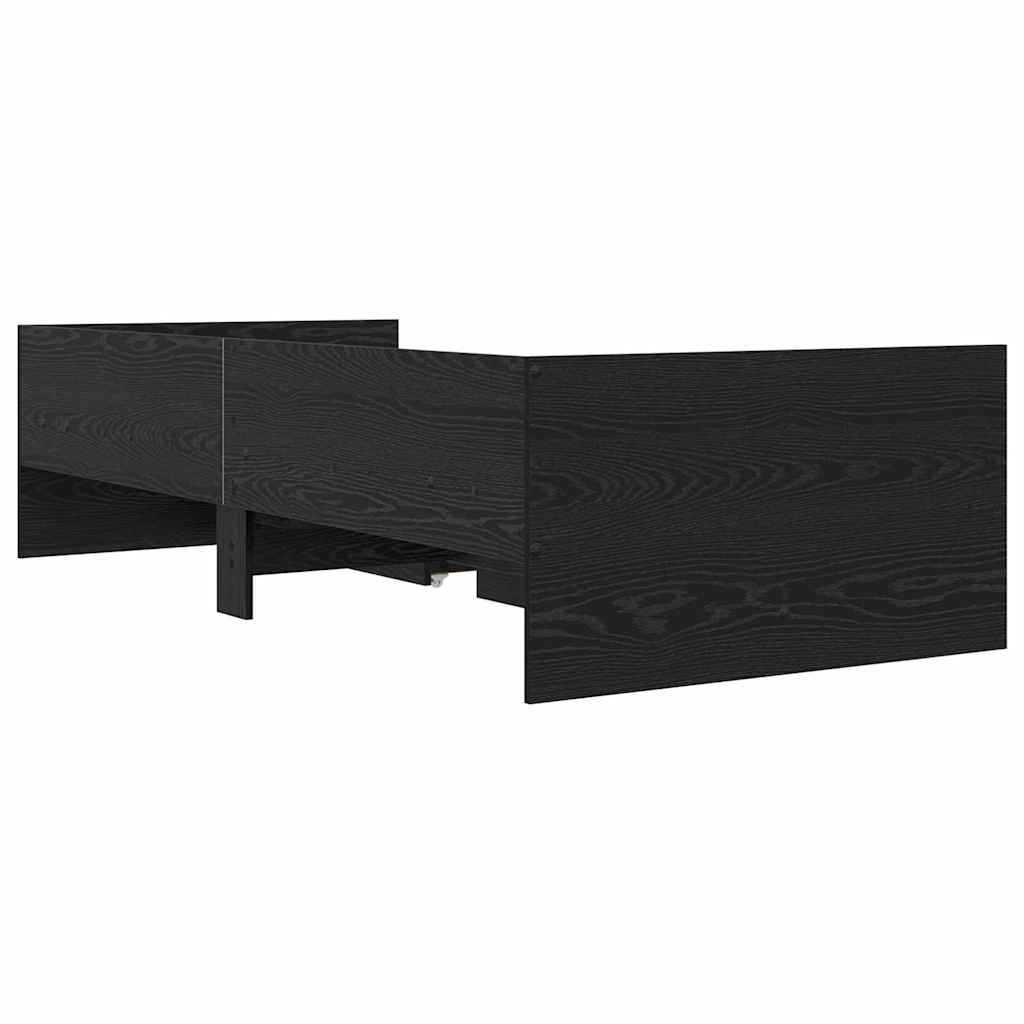 Sengestel med skuffe Sort eg 90 x 200 cm Massiv fyrretræ