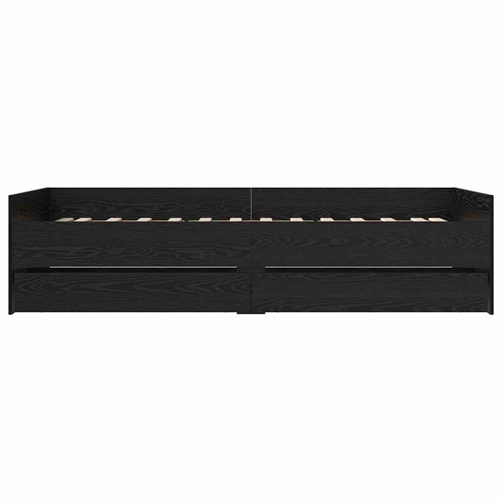 Sengestel med skuffe Sort eg 90 x 200 cm Massiv fyrretræ
