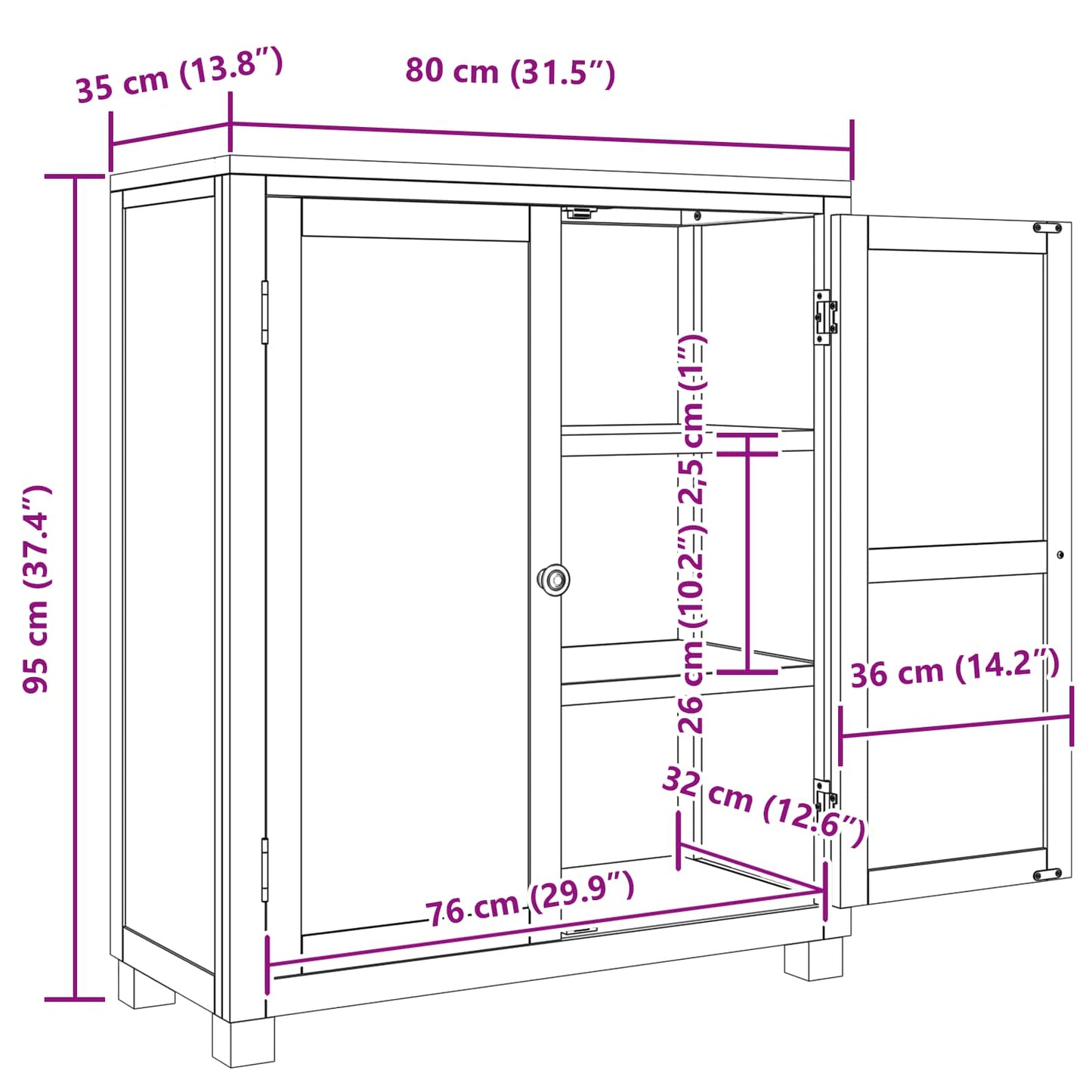 Kabinet med opbevaring Brun 80 x 35 x 95 cm Massivt Eg Træ