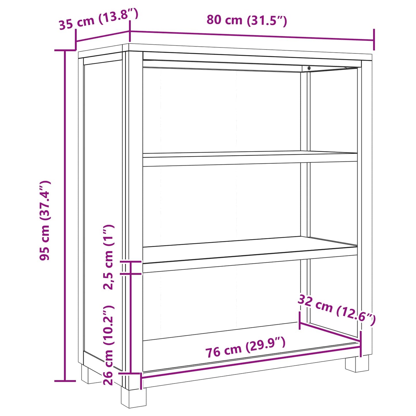 Kabinet med opbevaring Brun 80 x 35 x 95 cm Massivt Eg Træ