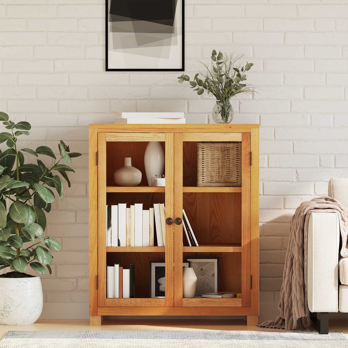 Kabinet med hylde med dør Brun 80 x 35 x 95 cm Massivt Eg Træ