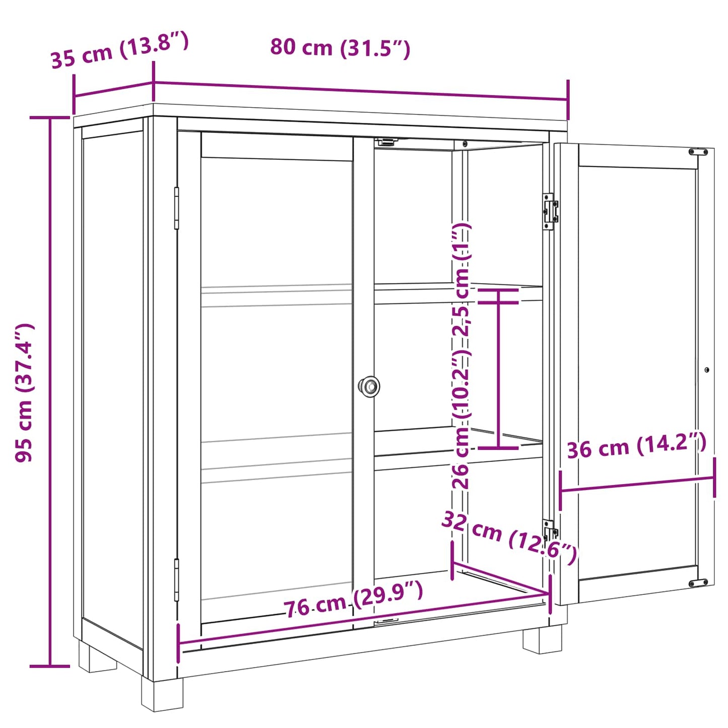 Kabinet med hylde med dør Brun 80 x 35 x 95 cm Massivt Eg Træ