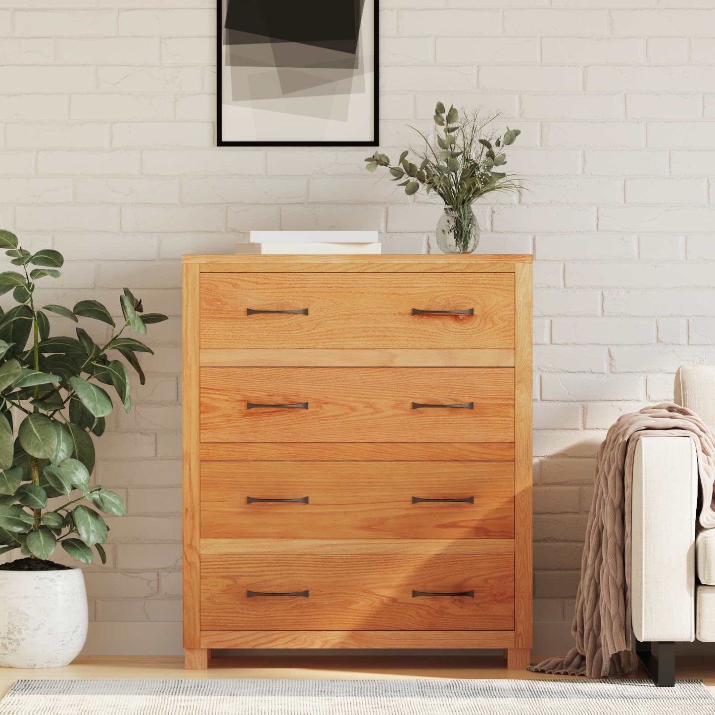 Kabinet med skuffe Brun 80 x 35 x 95 cm Massivt Eg Træ