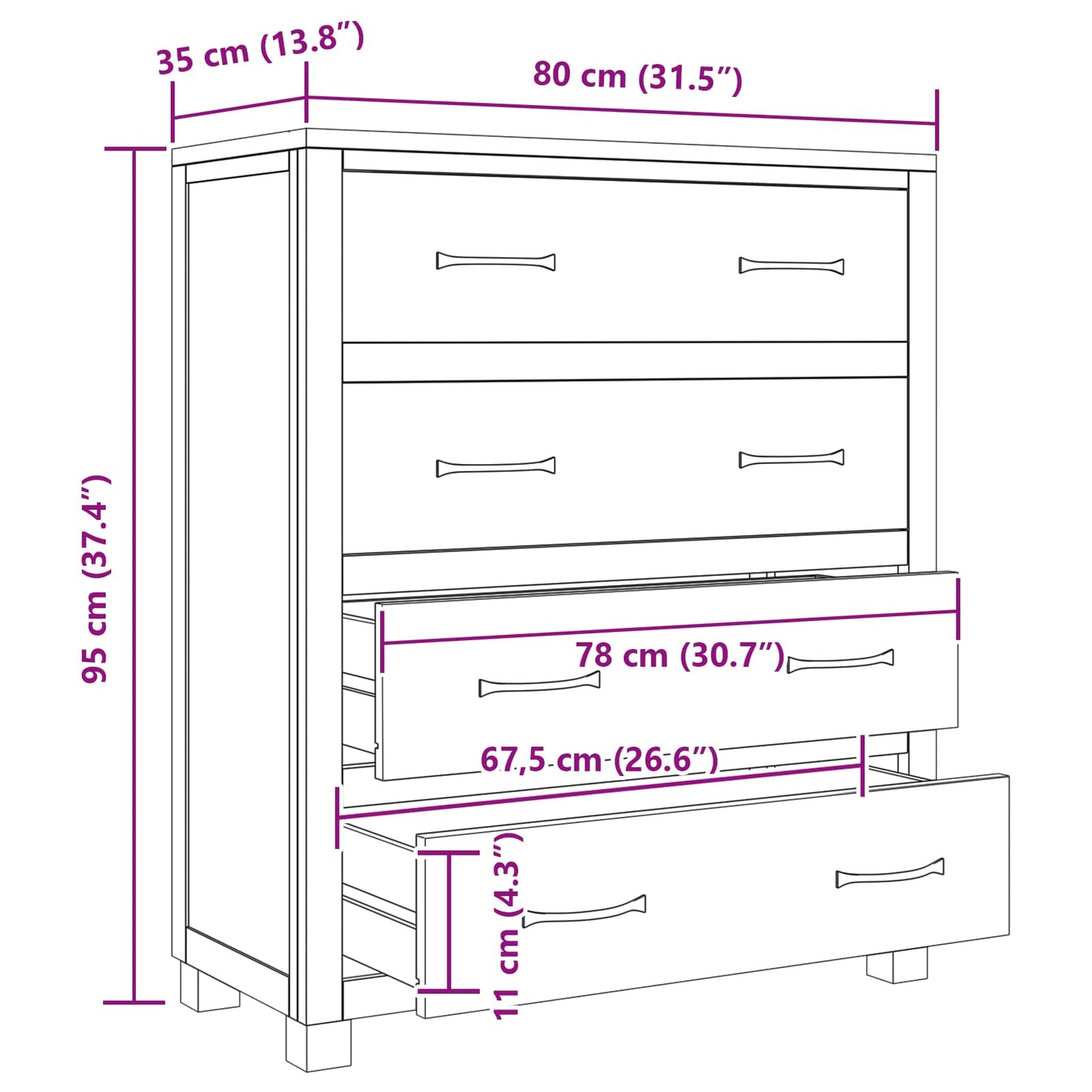 Kabinet med skuffe Brun 80 x 35 x 95 cm Massivt Eg Træ