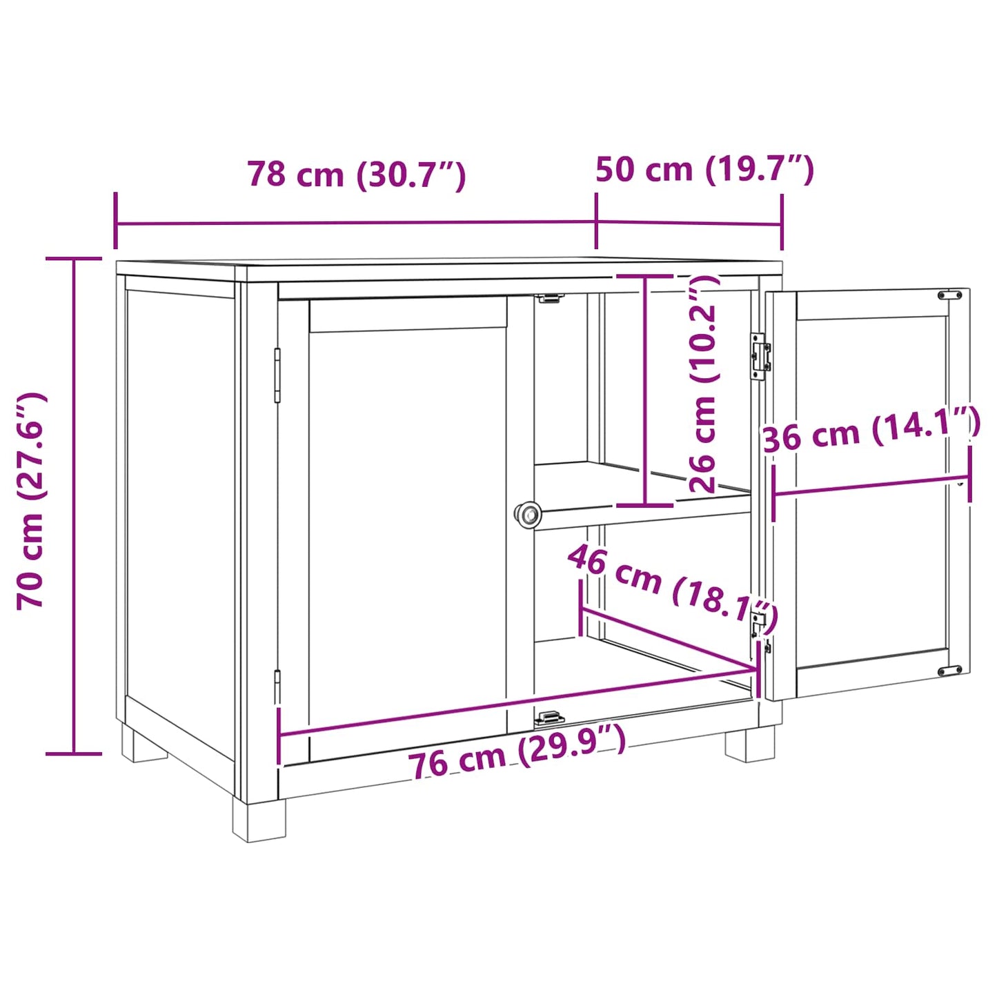Kabinet med opbevaring Brun 78 x 50 x 70 cm Massivt Eg Træ