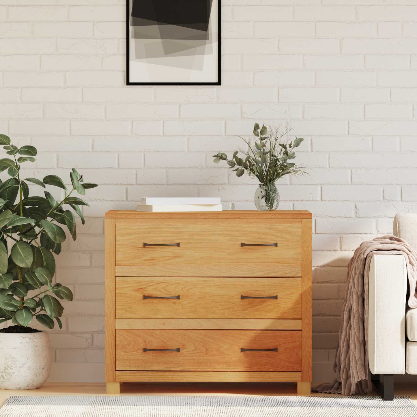 Kabinet med skuffe Brun 80 x 50 x 70 cm Massivt Eg Træ