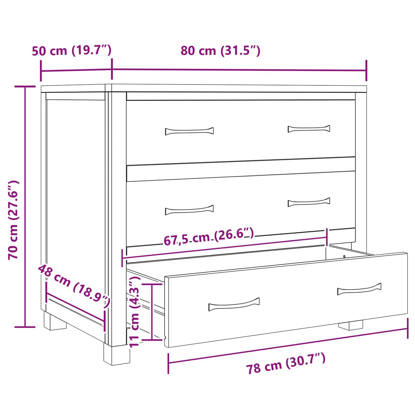 Kabinet med skuffe Brun 80 x 50 x 70 cm Massivt Eg Træ