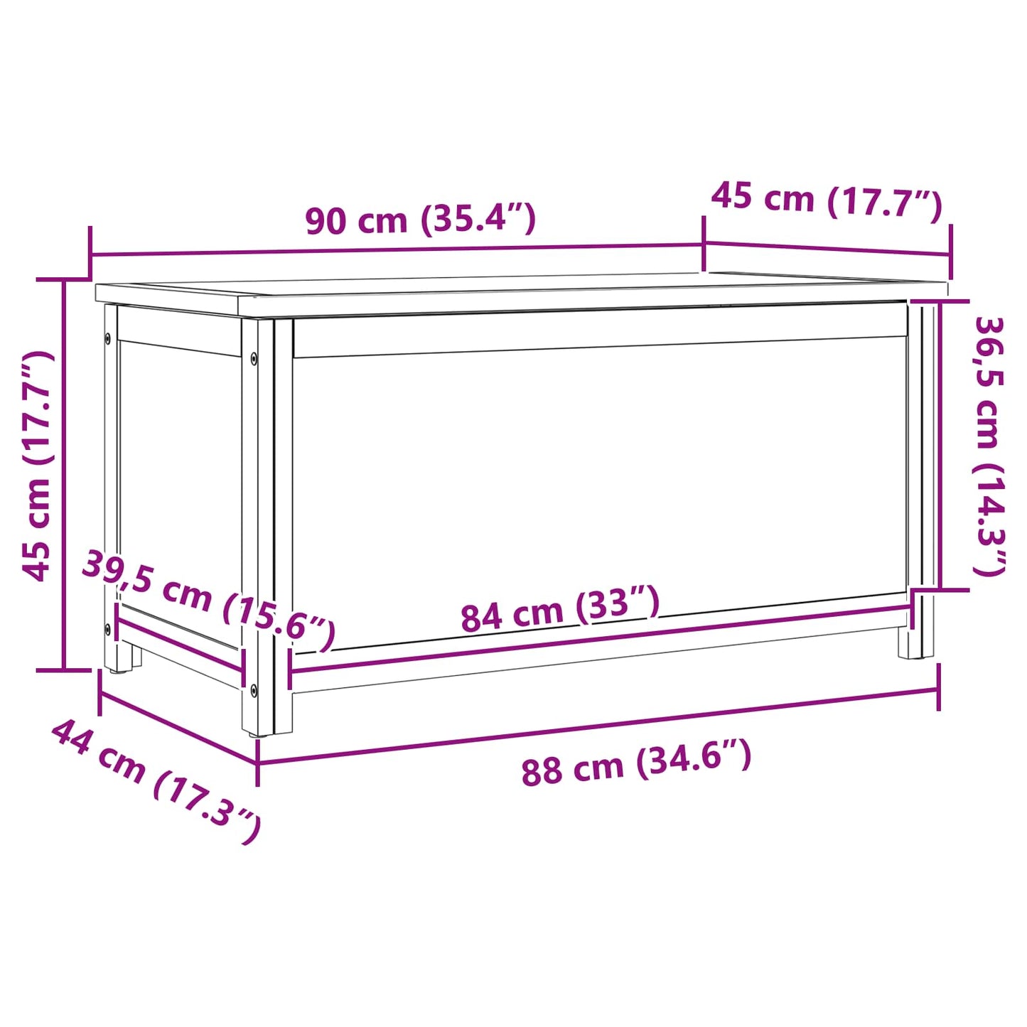 Opbevaringskasse 90 x 45 x 45 cm Massivt Eg Træ