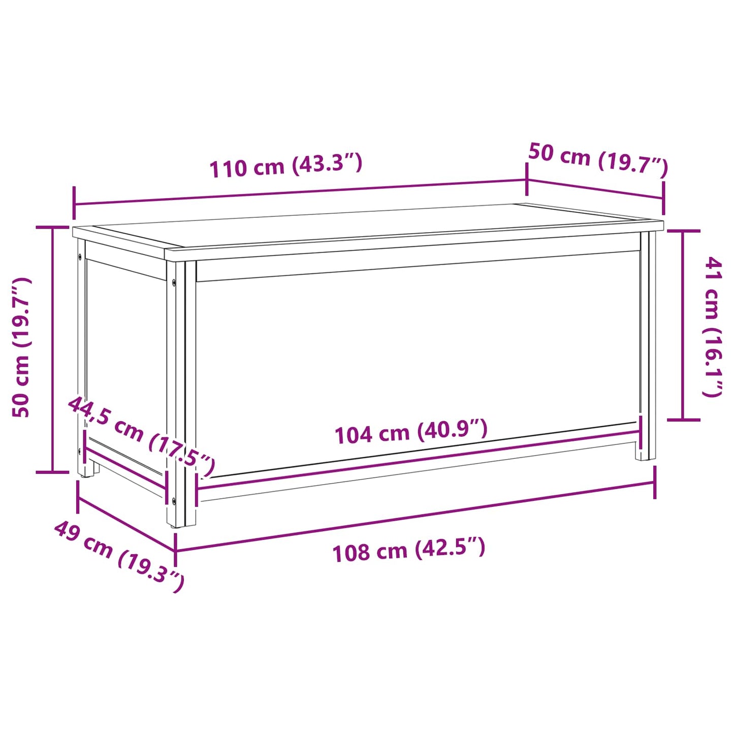 Opbevaringskasse 110 x 45 x 45 cm Massivt Eg Træ