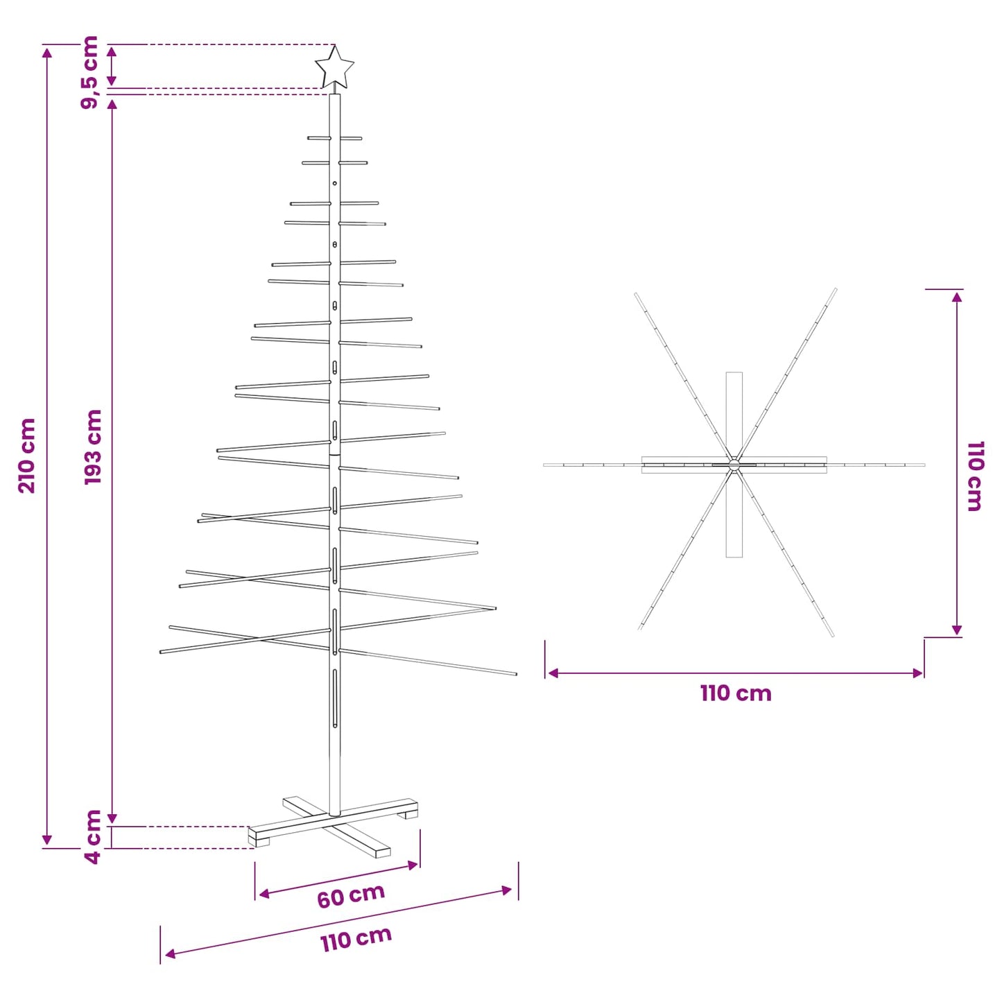 Træ juletræ med stativ Brun 210 cm Bambus