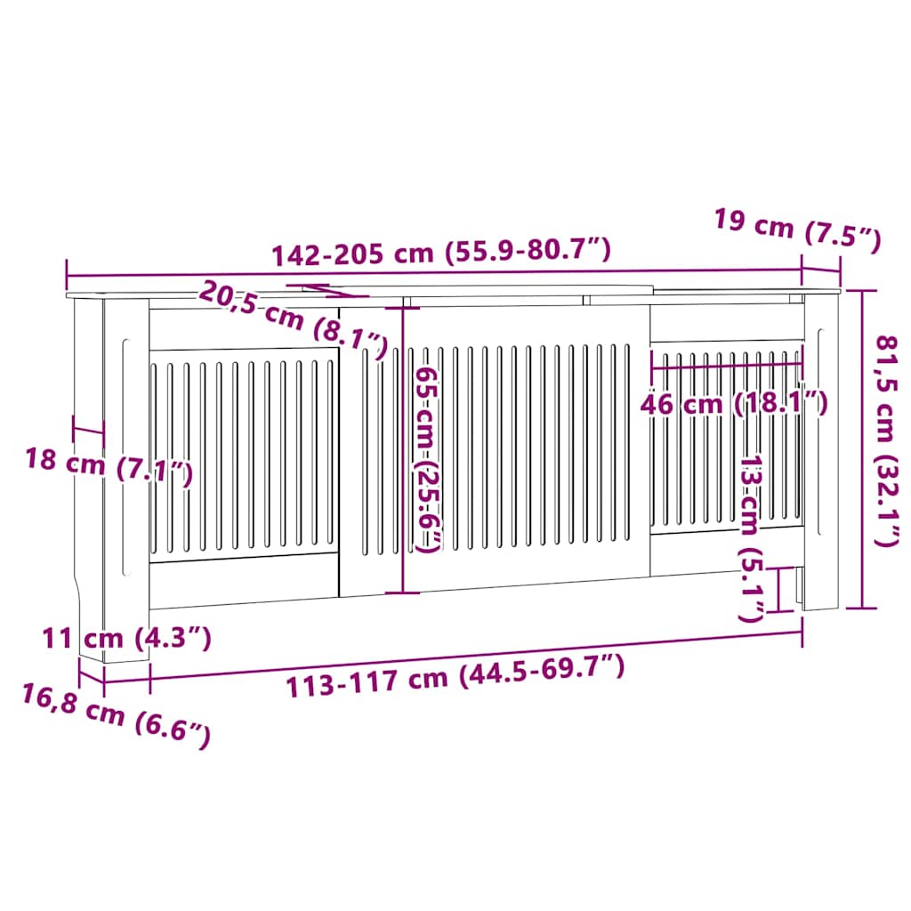Radiatorcover 2 pcs Sonoma-eg 205 x 20,5 x 81,5cm